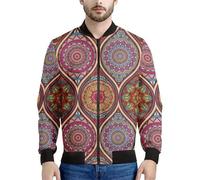 kewing Boho Mandala Patchwork 14d Printed Jacket Men Casual Stand-Up Collar Floral Pattern Sweatshirts Tops Long Sleeves Bomber Zipper Coats