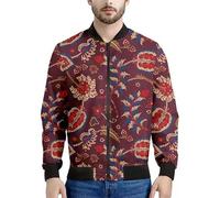 kewing Boho Mandala Patchwork 78d Printed Jacket Men Casual Stand-Up Collar Floral Pattern Sweatshirts Tops Long Sleeves Bomber Zipper Coats