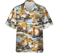 kewing Excavator Hawaiian Shirt Women's Men's Construction Excavator 3D Printed Button Down Shirt