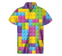 kewing Fashion Hawaiian Shirt 3D Creative Building Blocks Toy Printed Short Sleeves Summer Beach Lapel Shirts Men Streetwear Tops Blouse Clothes