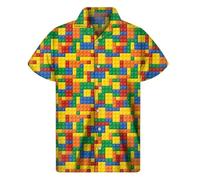 kewing Fashion Hawaiian Shirt 3D Creative Building Blocks Toy Printed Short Sleeves Summer Beach Lapel Shirts Men Streetwear Tops Blouse Clothes