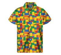 kewing Fashion Hawaiian Shirt 3D Creative Building Blocks Toy Printed Short Sleeves Summer Beach Lapel Shirts Men Streetwear Tops Blouse Clothes