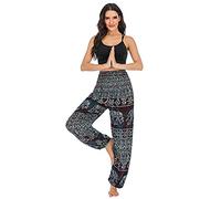 kewing Harem Pants for Womens Hippie Boho Yoga Trousers with Elephant Pattern- High Waisted Baggy Trousers Thai Yoga Pants