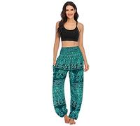 kewing Harem Pants for Womens Hippie Boho Yoga Trousers with Elephant Pattern- High Waisted Baggy Trousers Thai Yoga Pants