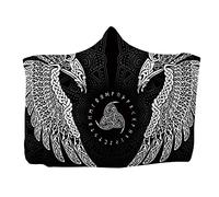 kewing Hooded Throw Blanket Wearable Viking Tattoo Print Flannel Cape Cloak Blanket for Sofa Napping Blankets Childs Adults