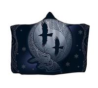 kewing Hooded Throw Blanket Wearable Viking Tattoo Print Flannel Cape Cloak Blanket for Sofa Napping Blankets Childs Adults