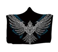 kewing Hooded Throw Blanket Wearable Viking Tattoo Print Flannel Cape Cloak Blanket for Sofa Napping Blankets Childs Adults