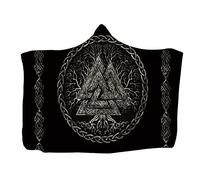 kewing Hooded Throw Blanket Wearable Viking Tattoo Print Flannel Cape Cloak Blanket for Sofa Napping Blankets Childs Adults