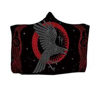 kewing Hooded Throw Blanket Wearable Viking Tattoo Print Flannel Cape Cloak Blanket for Sofa Napping Blankets Childs Adults