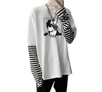 kewing Japanese Anime Bungo Stray Dogs Osamu Dazai T-Shirt Unisex Harajuku Manga Cartoon Printed Patchwork Long Sleeve T-Shirts