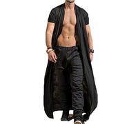 kewing Long Cardigan Men Solid Color Slim Fit Cardigans Long Length Cape Overcoat Black