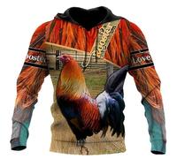 kewing Love Rooster Animal 3D Printed Autumn Men Hoodies Unisex Casual Pullover Zip Hoodie Streetwear