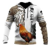 kewing Love Rooster Animal 3D Printed Autumn Men Hoodies Unisex Casual Pullover Zip Hoodie Streetwear