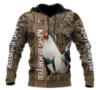 kewing Love Rooster Animal 3D Printed Autumn Men Hoodies Unisex Casual Pullover Zip Hoodie Streetwear