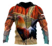 kewing Love Rooster Animal 3D Printed Autumn Men Hoodies Unisex Casual Pullover Zip Hoodie Streetwear