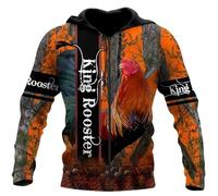 kewing Love Rooster Animal 3D Printed Autumn Men Hoodies Unisex Casual Pullover Zip Hoodie Streetwear