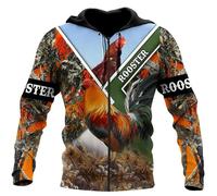 kewing Love Rooster Animal 3D Printed Autumn Men Hoodies Unisex Casual Pullover Zip Hoodie Streetwear
