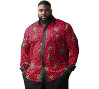 kewing Men Casual Plaid Shirt Geometry Printed Button Down Long Sleeve Shirts Stylish Large Size Shirts Blouse