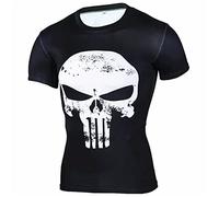 kewing Men's Compression Shirt UV Protection Quick Dry Compression Rash Guard Skull Print Long Sleeve Stretch Breathable Fitness Fightwear Top
