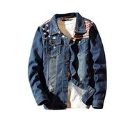 kewing Men's Denim Jackets American Flag Print Denim Coats Star & Striped Slim Fit Denim Jacket Coats