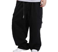 kewing Mens Hip Hop Skateboard Pants Straight Leg Baggy Street Fashion Cargo Pants Solid Color Casual Trousers Black