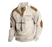kewing Men's Jesus Faith Cross Polo Sweatshirts Mock Neck Long Sleeve Sweaters Button Down Pullover Sweatshirts
