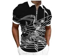 kewing Men's Music Notes Print T Shirt Music Series Pattern Half Zip Lapel Collar Polo Shirt Vintage Short Sleeve Streetwear Tops Grey