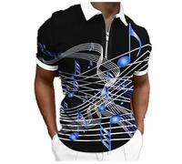 kewing Men's Music Notes Print T Shirt Music Series Pattern Half Zip Lapel Collar Polo Shirt Vintage Short Sleeve Streetwear Tops Blue
