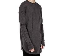 kewing Mens Thumb Hole Cuffs T-Shirt - Hip Hop Basic Tee Solid Color Long Sleeve Blouse Sweatshirt Tops Grey