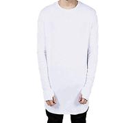 kewing Mens Thumb Hole Cuffs T-Shirt - Hip Hop Basic Tee Solid Color Long Sleeve Blouse Sweatshirt Tops White