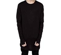 kewing Mens Thumb Hole Cuffs T-Shirt - Hip Hop Basic Tee Solid Color Long Sleeve Blouse Sweatshirt Tops Black