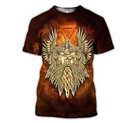 kewing Men's Viking Printed Short Sleeve T-Shirts Loose Casual Viking Tattoo 3D Digital Printed Round Neck T Shirts Tops