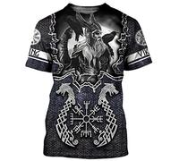 kewing Men's Viking Printed Short-Sleeved T-Shirt Casual Round Neck Viking Warrior 3D Printed Short-Sleeved T-Shirt