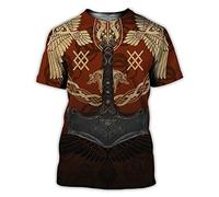 kewing Men's Viking Printed Short-Sleeved T-Shirt Casual Round Neck Viking Warrior 3D Printed Short-Sleeved T-Shirt