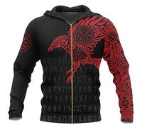 kewing Men's Viking Zip Hoodie Norse Mythology Viking Tattoos Printed Sweatshirt Unisex Zip Pullover Casual Cardigan Jacket with Pockets