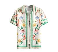 kewing Men's Vintage Lapel Collar Shirts Bird Printed Short Sleeve Shirts Summer Button Casual Beach Blouse Top