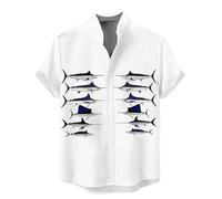 kewing Men's Vintage Shirts Fish Printed Casual Stand Collar Shirts Summer Beach Holiday Hawaiian Shirts Comfortable Short Sleeve Streetwear Top