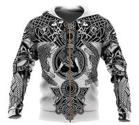 kewing Men's Zip Hoodie Viking Tattoo 3D Printed Zipper Sweater Casual Long Sleeve Hooded Sweatshirts Jacket with Pockets
