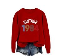 kewing Vintage 1984 Women's Sweatshirts 40th Birthday Gift woman, long sleeve tops Crew Neck pullover long sleeve tops Classic Vintage 1984 Letter Print pullover Red