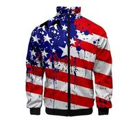 kewing Vintage USA Flag Pattern Men Baseball Jacket American Flag 3D Printed Zipper Bomber Jackets Casual Stand-Up Collar Streetwear Coats Lightweight Sweatshirt with Pockets