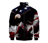 kewing Vintage USA Flag Pattern Men Baseball Jacket American Flag 3D Printed Zipper Bomber Jackets Casual Stand-Up Collar Streetwear Coats Lightweight Sweatshirt with Pockets
