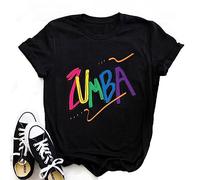 kewing Women Dancing T-Shirt Graphic Printed Short Sleeves Round Neck Roll Sleeve Casual Tops for Samba cha-cha Classes Dance Fitness Training
