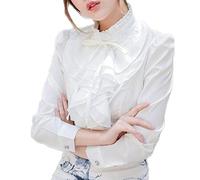 kewing Women Long Sleeve Tops - Ladies Fashion Frilly Ruffle Blouses Vintage Victorian High Neck Shirts Fashion Button Down Shirt Blouse Tops White