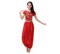 kewing Womens Belly Dance Costume Set - Dancing Top + Lantern Pants Professional Carnival Dancer Outfit Suit Red