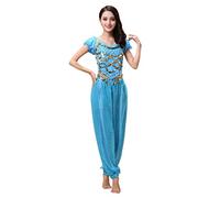 kewing Womens Belly Dance Costume Set - Dancing Top + Lantern Pants Professional Carnival Dancer Outfit Suit Blue