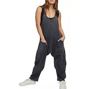 kewing Women's Dungarees Loose Casual Jumpsuit Spaghetti Strap Romper Long Pants with Pockets Baggy Boho Sleeveless Jumpsuits