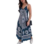 kewing Women's Sun Dress Floral Summer Mandala Dresses V Neck Sleeveless Maxi Boho Beach Dress Blue