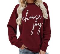 kewing Womens Vintage Minimalistic Long Sleeves Sweater Choose Joy Lettered-Print Crewneck Sweatshirt with No Hood Graphic Fashion Casual Pullover Outfits Tops