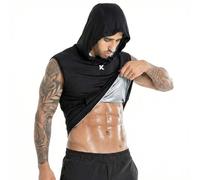 Kewlioo Hooded Sauna Shirt for Men, Heat Trapping Pullover Sweat Vest, Men’s Sauna Suit Tank Top Hoodies for Exercise, Cardio, Black
