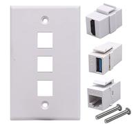 Kework 3 Ports Wall Plate, 1 Port HDMI 4k + 1 Port USB3.0 + 1 Port CAT6 RJ45 Outlet Socket Wall Plate, HDMI & USB 3.0 & RJ45 Female to Female Keystone Jack Module Wall Plate